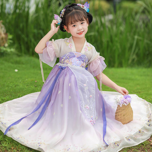 女童夏季汉服超仙古风短袖连衣裙