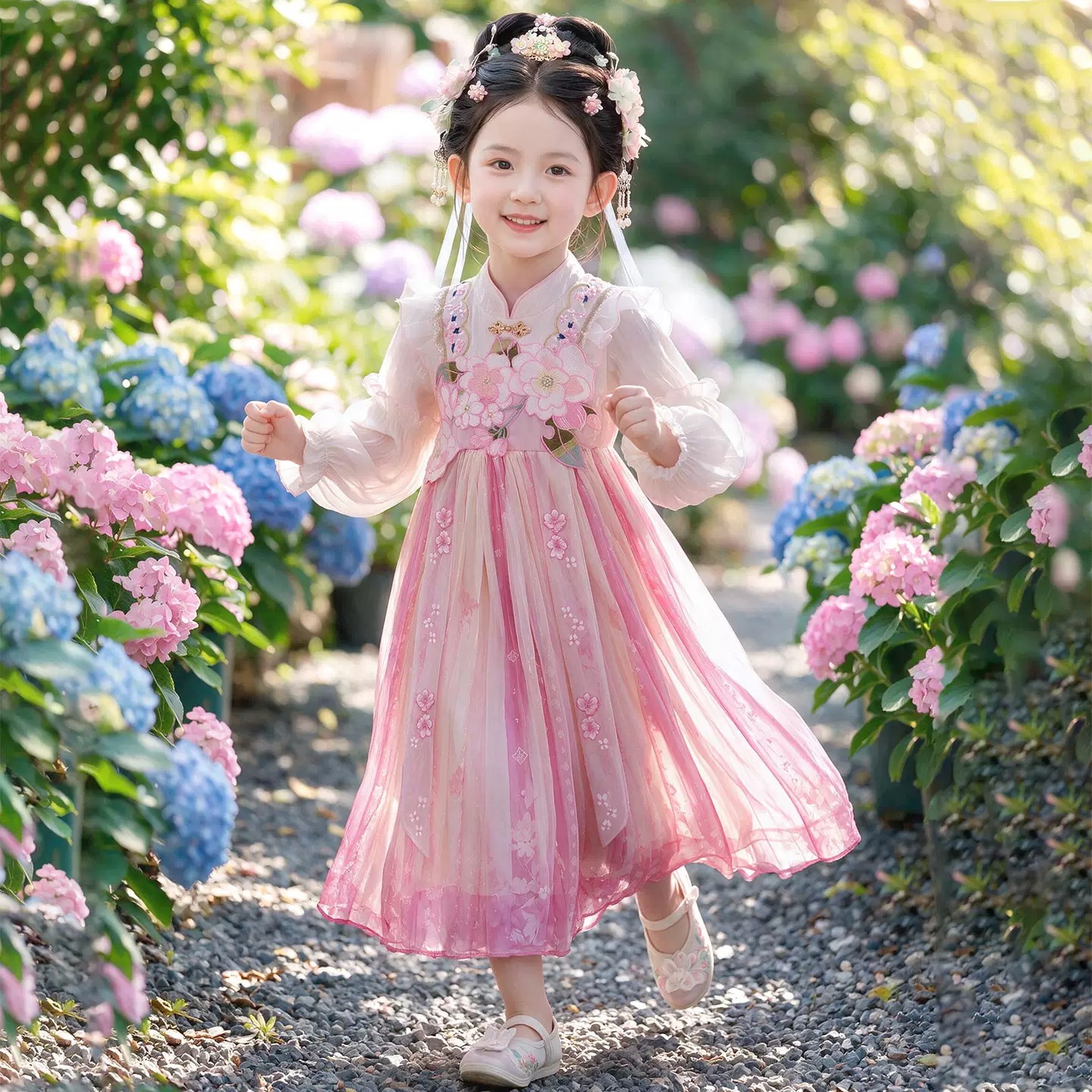 女童汉服秋季长袖超仙古装连衣裙