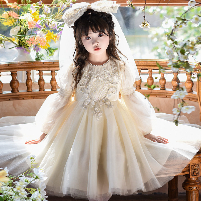 女童连衣裙秋冬2026新款儿童洋气网纱公主裙加绒小女孩生日礼服裙