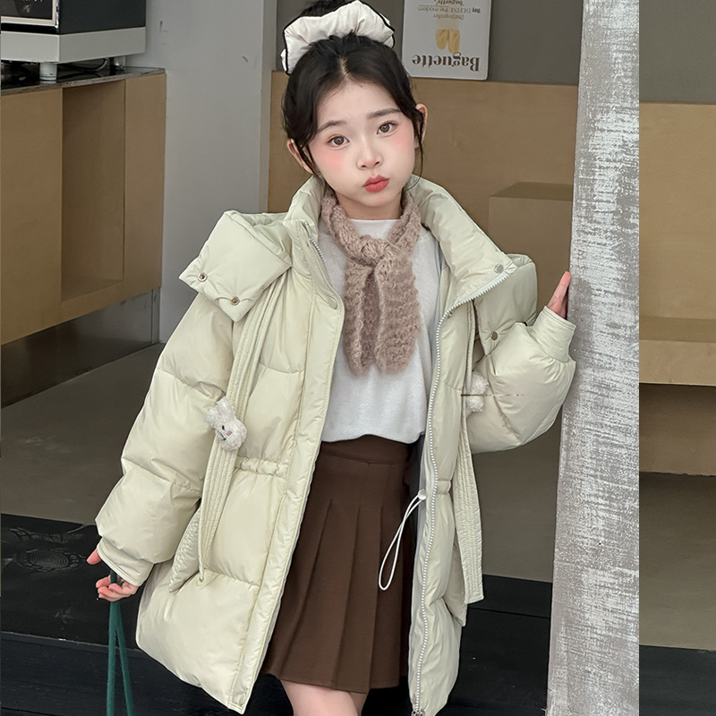 女童90鸭绒羽绒服中长款