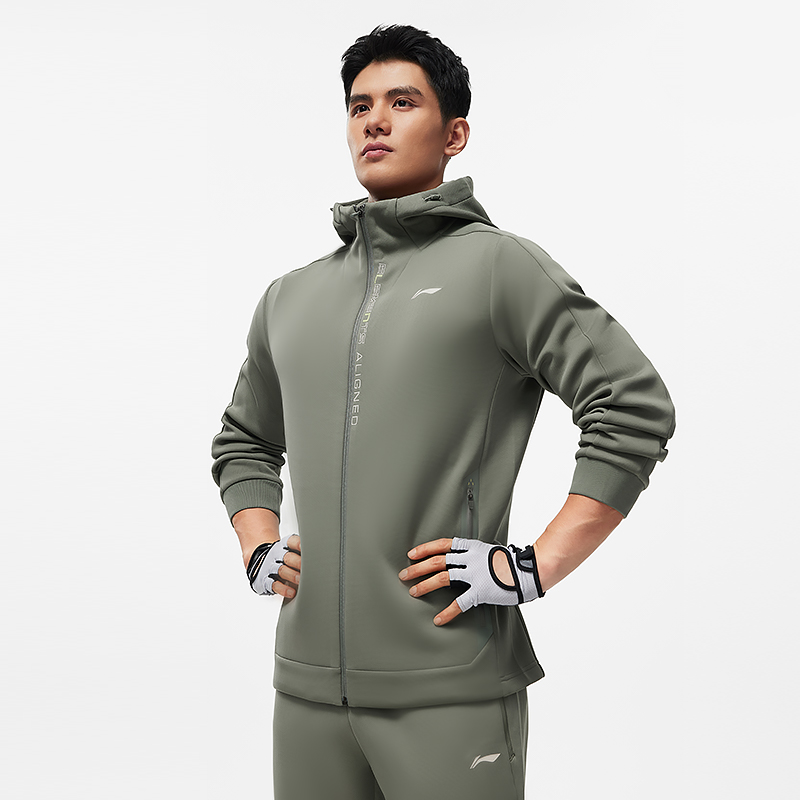 李宁2024春男士连帽夹克外套户外运动休闲开衫连帽上衣AWDU067