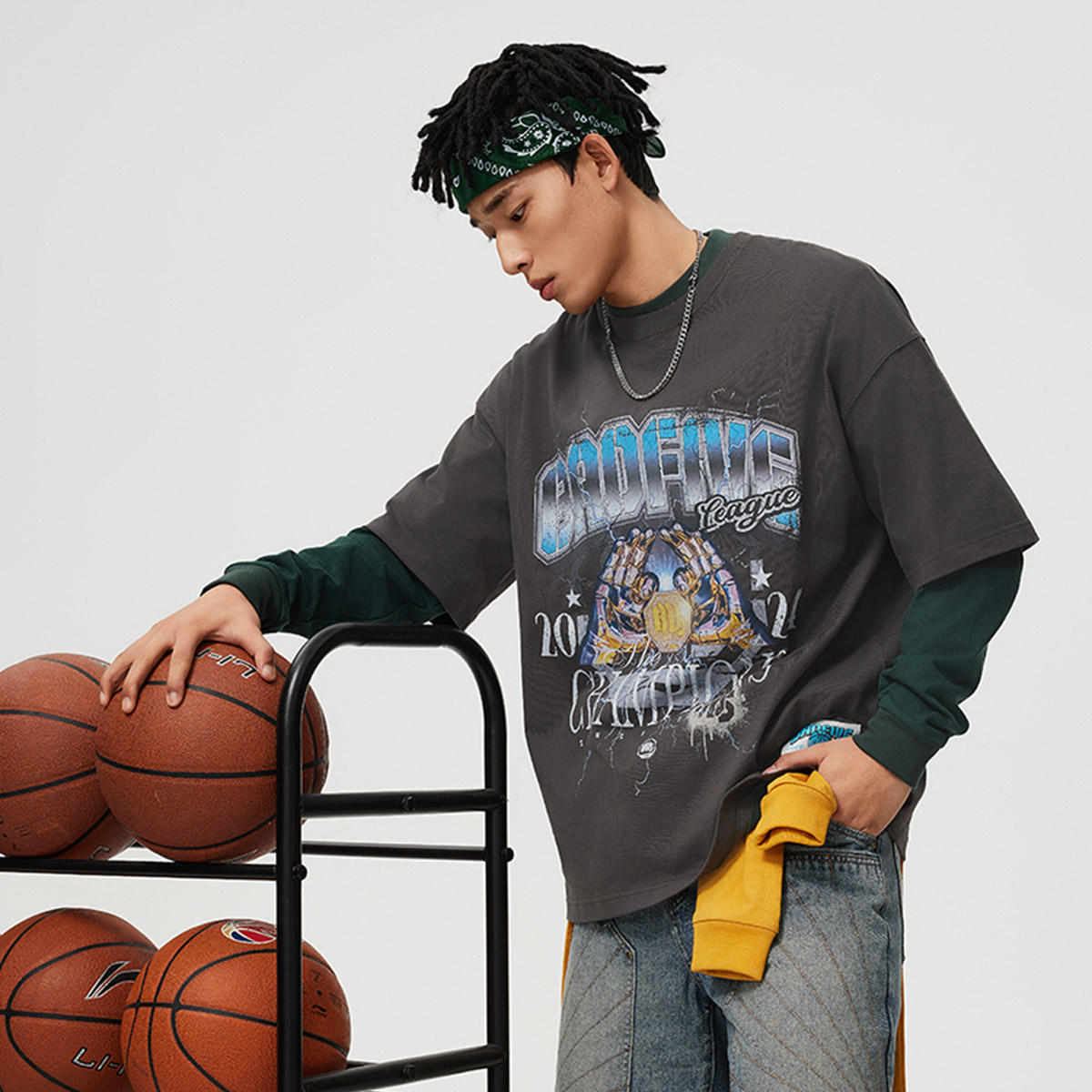 李宁反伍BADFIVE男子简约亲肤柔软透气宽松短袖文化衫AHSU415