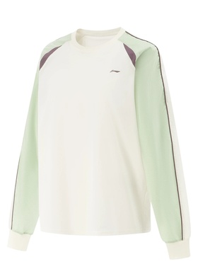 李宁2025夏季新款女子宽松圆领拼色插肩袖运动套头卫衣AAEV004