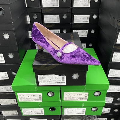 美国设计师买手高奢品牌I法式织物一字带浅口韵花钻单鞋3071紫色