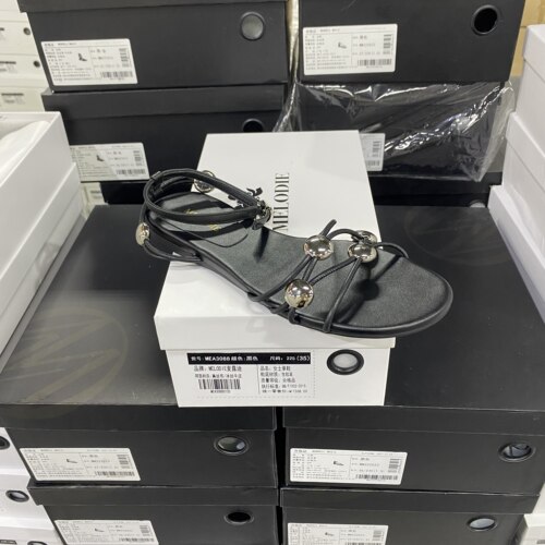 实体专柜意大利设计师轻奢品牌小牛皮平底夏季绑带凉鞋6398黑色