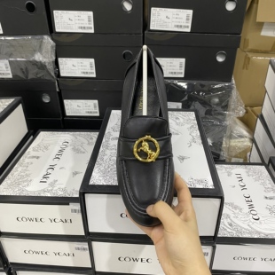 意大利高奢进口品牌小羊皮金扣乐福单鞋202120黑色