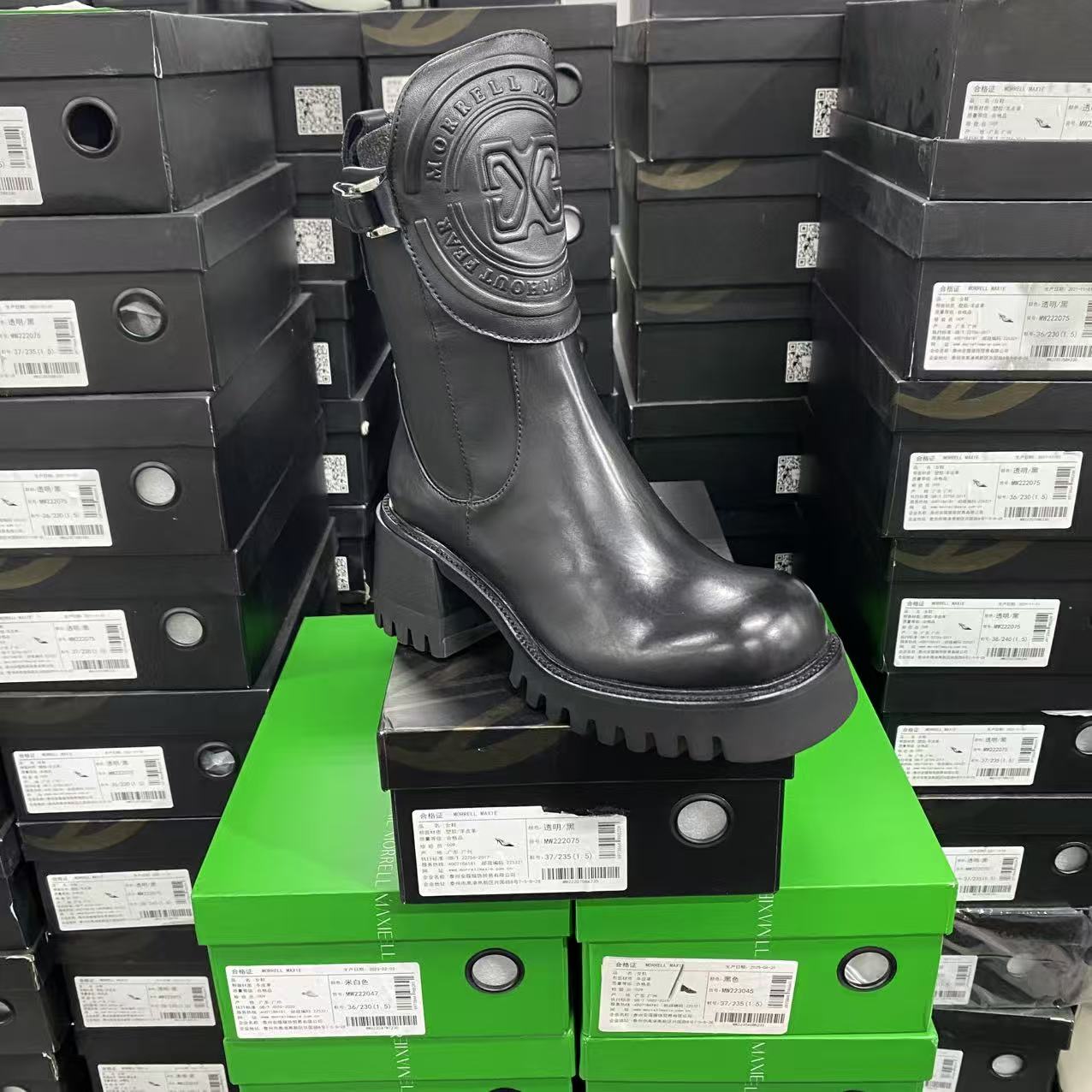 美国设计师买手高奢品牌牛皮英伦风侧拉链圆头方跟短靴4021黑色