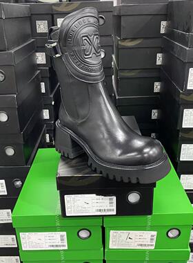 美国设计师买手高奢品牌牛皮英伦风侧拉链圆头方跟短靴4021黑色