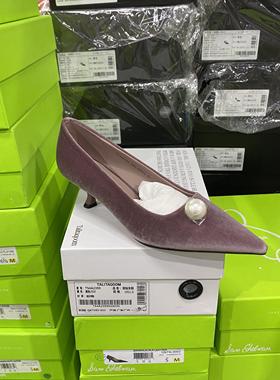 意大利轻奢G法式尖头浅口单鞋珍珠绒面女鞋子细跟高跟鞋3136紫色