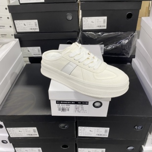 实体专柜意大利设计师轻奢品牌牛皮厚底百搭后空休闲半拖6320白色