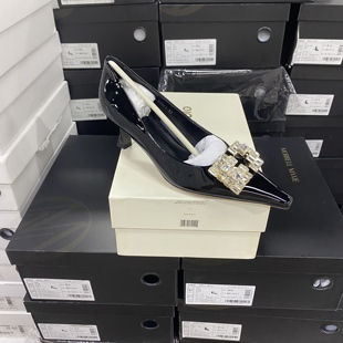 店主推荐!欧洲设计师轻奢品牌胎牛漆皮方扣气质百搭单鞋3382黑色