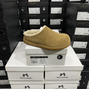 实体专柜意大利设计师轻奢品牌E冬季牛皮保暖包头拖半拖442R棕色