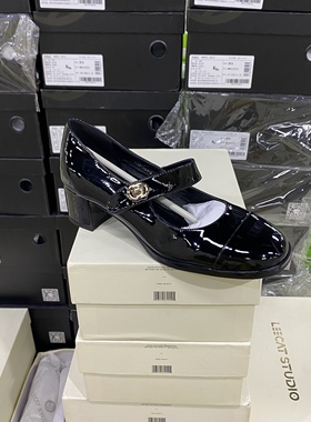 LS专柜正品G亮面小香风牛皮玛丽珍349A黑色