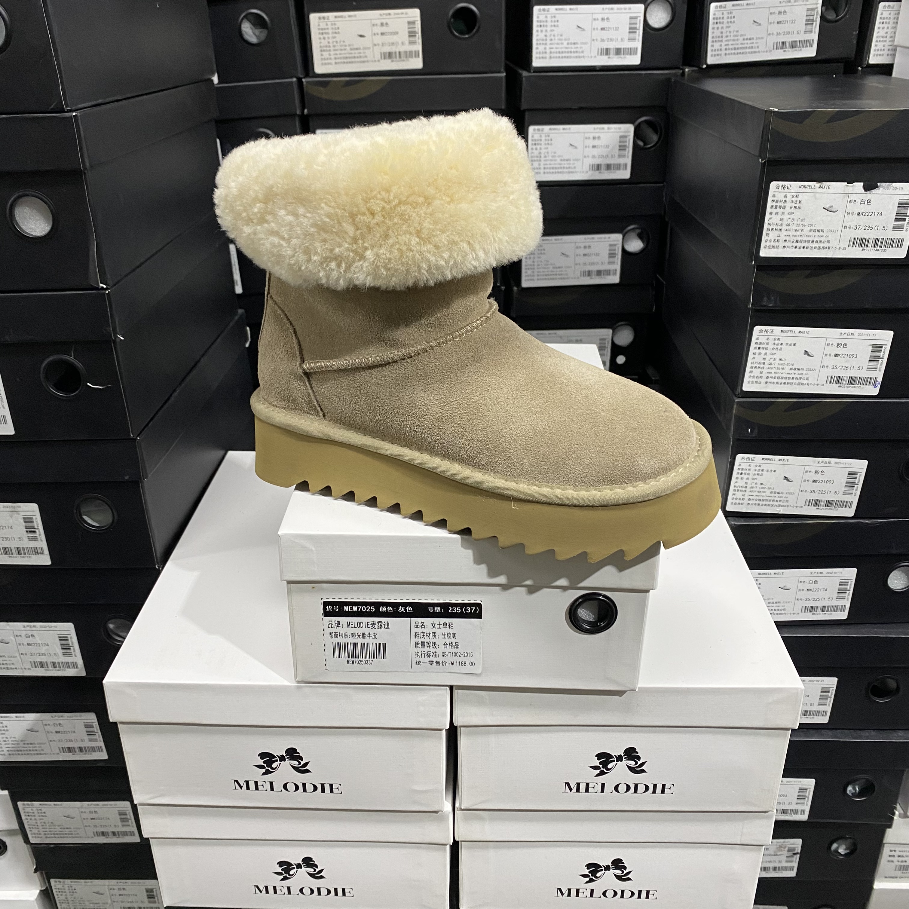 实体专柜意大利设计师轻奢品牌E牛反绒舒适后拉链雪地靴8520烟草