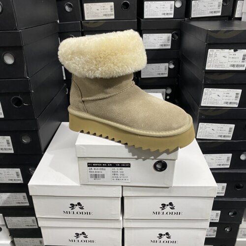 实体专柜意大利设计师轻奢品牌E牛反绒舒适后拉链雪地靴8520烟草
