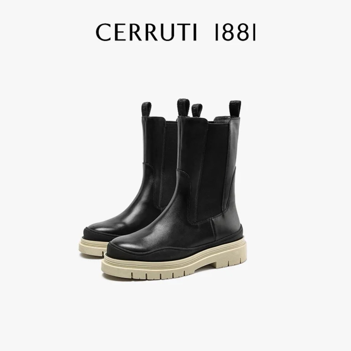 CERRUTI·I88I切瑞蒂法国顶奢品牌胎牛皮一脚蹬短靴NCT646黑色