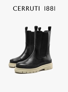 CERRUTI·I88I切瑞蒂法国顶奢品牌胎牛皮一脚蹬短靴NCT646黑色