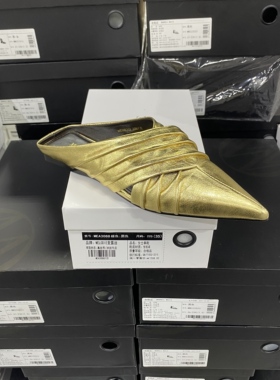 实体专柜意大利设计师轻奢品牌金属小羊皮平底半拖单鞋6302金色