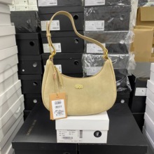 意大利轻奢专柜正品牛皮新款时尚翻绒皮单肩包斜跨包包0093杏色