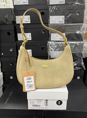 意大利轻奢专柜正品牛皮新款时尚翻绒皮单肩包斜跨包包0093杏色