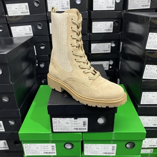 S专柜正品琳黛尔飞织羊反绒系带短靴马丁靴39124251浅卡其色