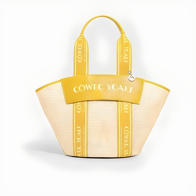 意大利品牌专柜正品单肩斜跨手提菜篮子沙滩包包0427柠檬黄