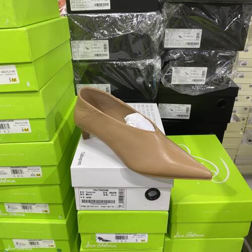 意大利轻奢D专柜正品撤柜小牛皮尖头粗跟时尚气质单鞋1002杏色