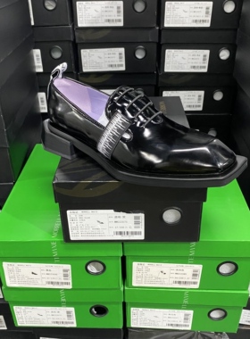 美国设计师买手高奢品牌方头牛皮厚跟带西装平底女单鞋3055黑色