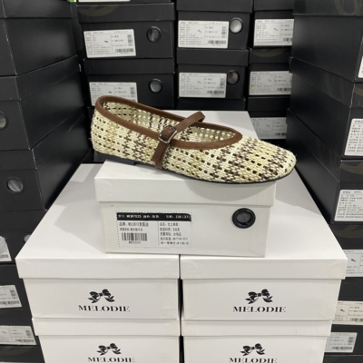 实体专柜意大利设计师轻奢品牌牛皮网平底透气单鞋6309浅咖/棕色