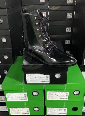 美国设计师买手高奢品牌P牛皮亮面侧拉链平底短靴马丁靴4134黑色