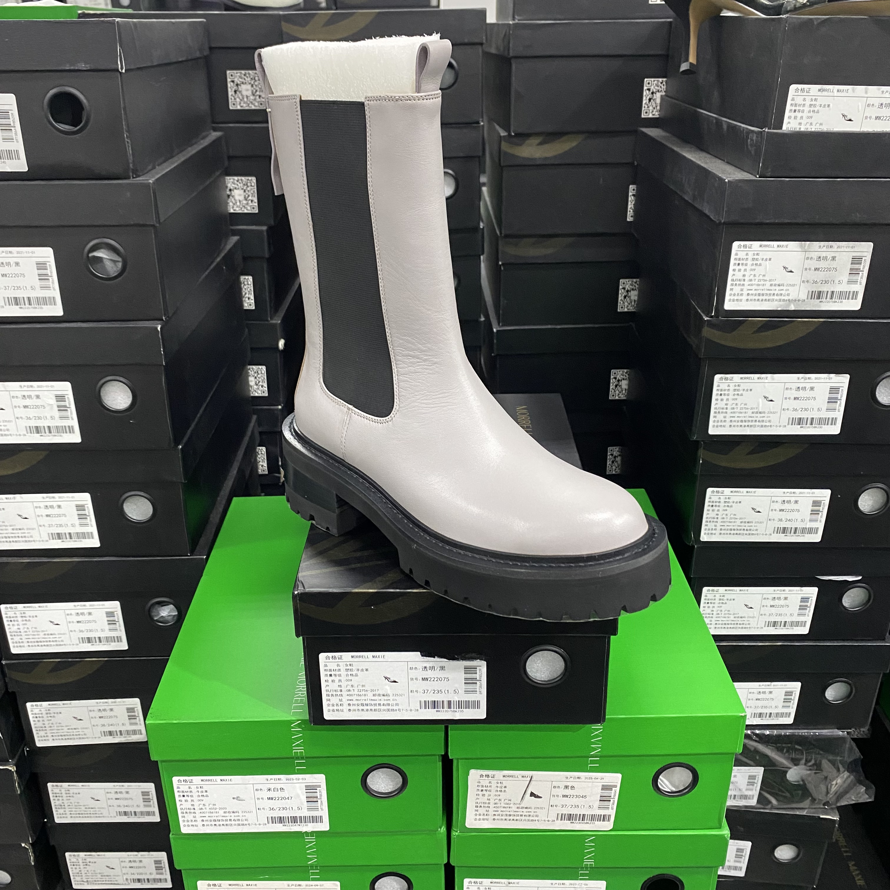 美国设计师买手高奢品牌J 牛皮百搭高筒厚底烟管靴4144灰色黑色