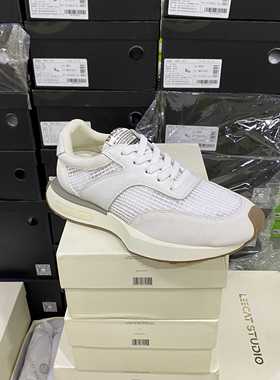 LS专柜正品G网面拼接牛皮系带休闲单鞋0558白色