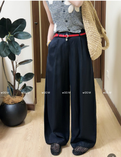 十米田99087亚麻阔腿裤女夏季薄款高腰垂感休闲直筒裤慵懒老钱风