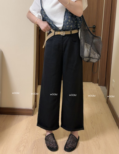 十米田99101亚麻阔腿裤女2026春夏高腰显瘦高腰奶奶裤宽松九分裤