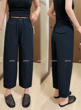 十米田99075夏季新款九分休闲直筒裤女松紧腰透气薄料宽松哈伦裤