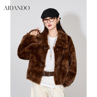 AIDONDO秋冬厚款金貂绒仿皮草外套短款小个子翻领皮毛一体大衣女