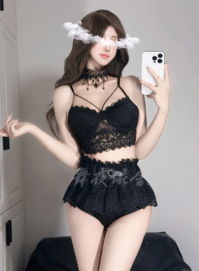 酒吧DS演出服新款女DJ领舞台chic性感辣妹黑色蕾丝爵士舞时尚套装