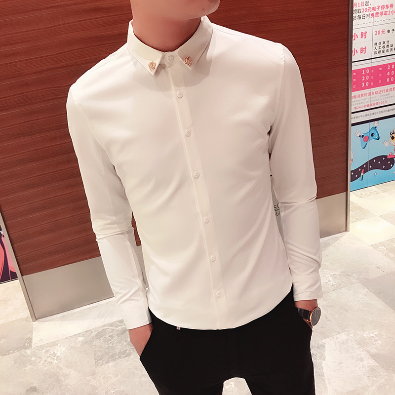 160小码男155矮个子修身男士xs码纯色衬衫发型师瘦版紧身黑白衬衣