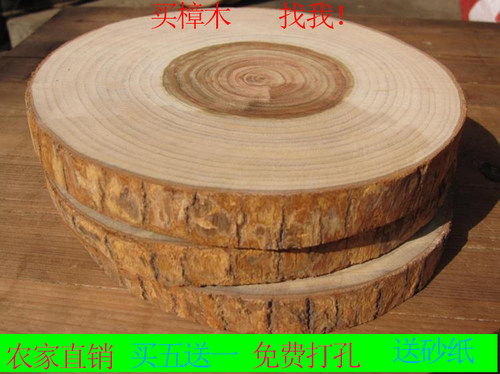 香樟木片带皮年轮樟木块防蛀圆片