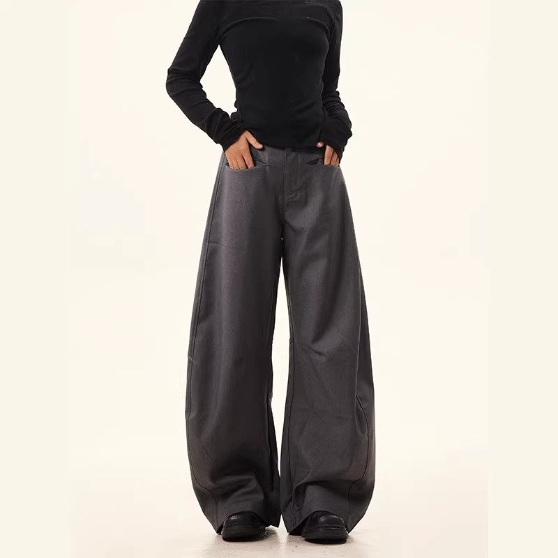 美式弯刀西装裤女春季高腰垂感长裤慵懒宽松百搭灰色阔腿休闲裤子,女装/女士精品,休闲裤,淘宝优惠券,粉丝福利购,淘宝优惠卷