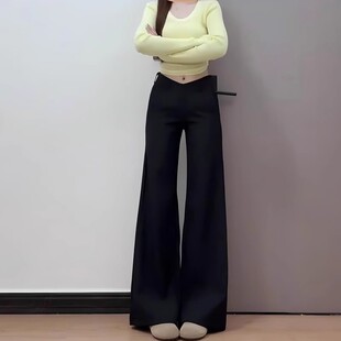 时尚黑色休闲西装裤女秋季新款小个子裤子低腰显瘦微喇叭阔腿长裤