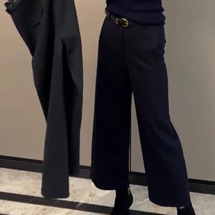 复古2026春季新款黑色西装裤女装高腰窄版九分裤时尚显瘦直筒裤子