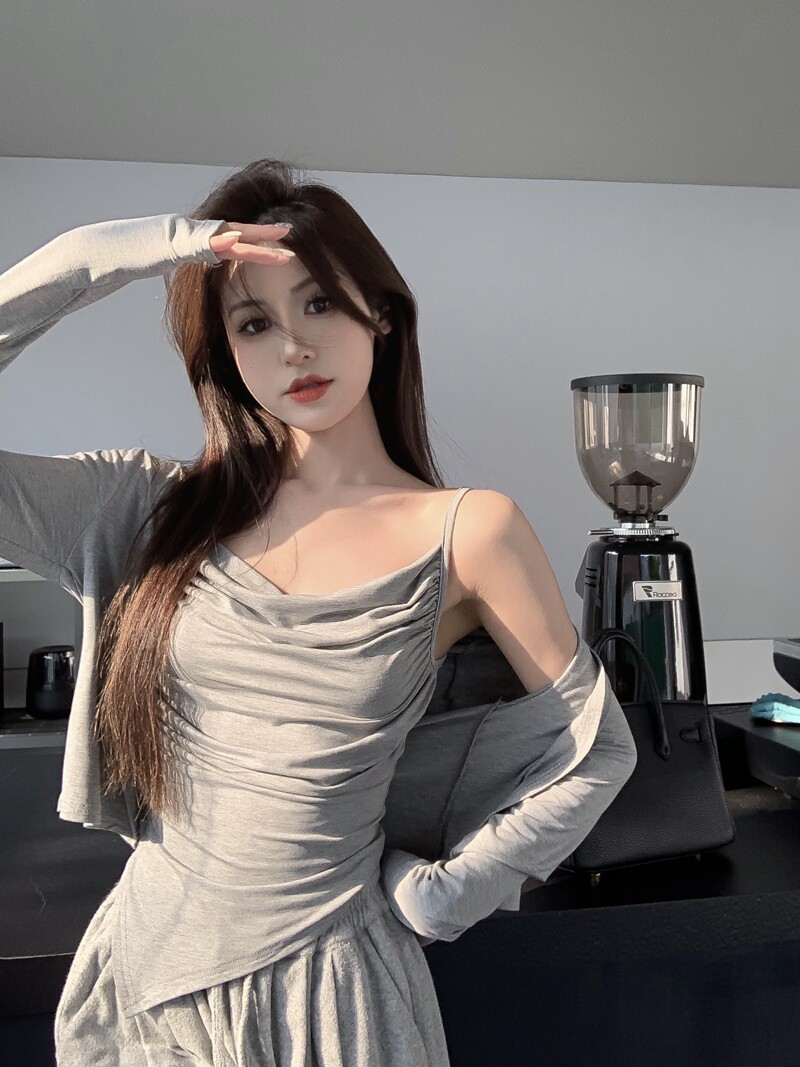 순수한 섹시한 섹시한 여자 스타일 흰색 캐미솔 바닥 탱크 탑 + 얇은 자외선 차단 외부 작은 카디건 여성 여름을위한 투피스 세트