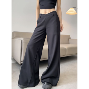新款黑色长裤辣妹低腰微喇叭休闲裤子女早春设计感修身西装拖地裤
