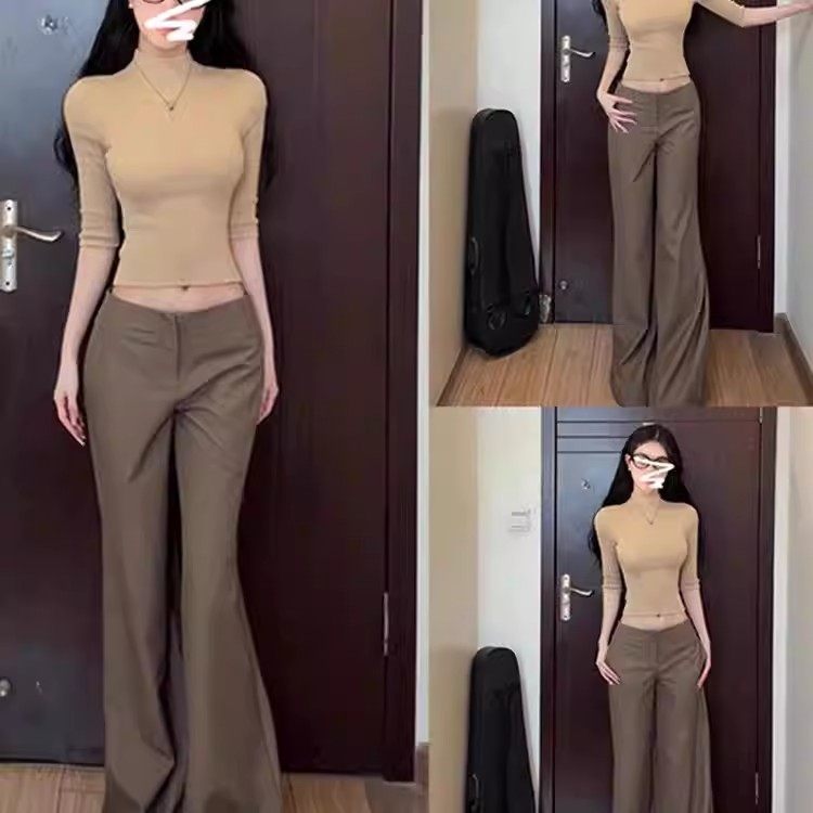 韩系中袖半高领针织打底衫上衣垂感低腰休闲裤宽松阔腿裤套装女春,女装/女士精品,时尚套装,淘宝优惠券,粉丝福利购,淘宝优惠卷