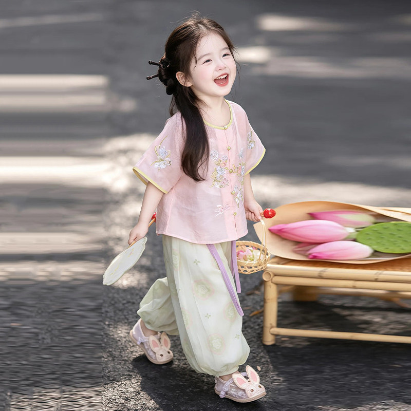 女童汉服新中式唐装春装三件套图片