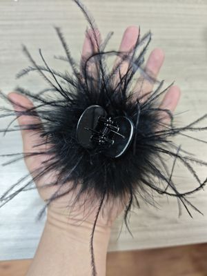 3.9cm鲨鱼夹羽毛抓夹高级感鸵鸟毛发夹女后脑勺半扎发夹