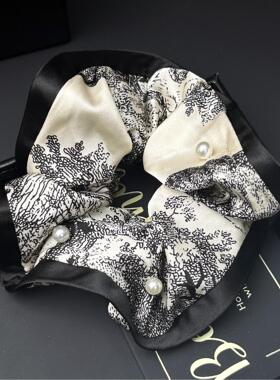 新中式水墨花纹缎面大肠发圈时尚女绑发头绳扎马尾皮筋头饰发绳头