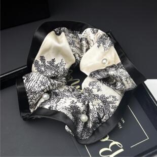 新中式水墨花纹缎面大肠发圈时尚女绑发头绳扎马尾皮筋头饰发绳头