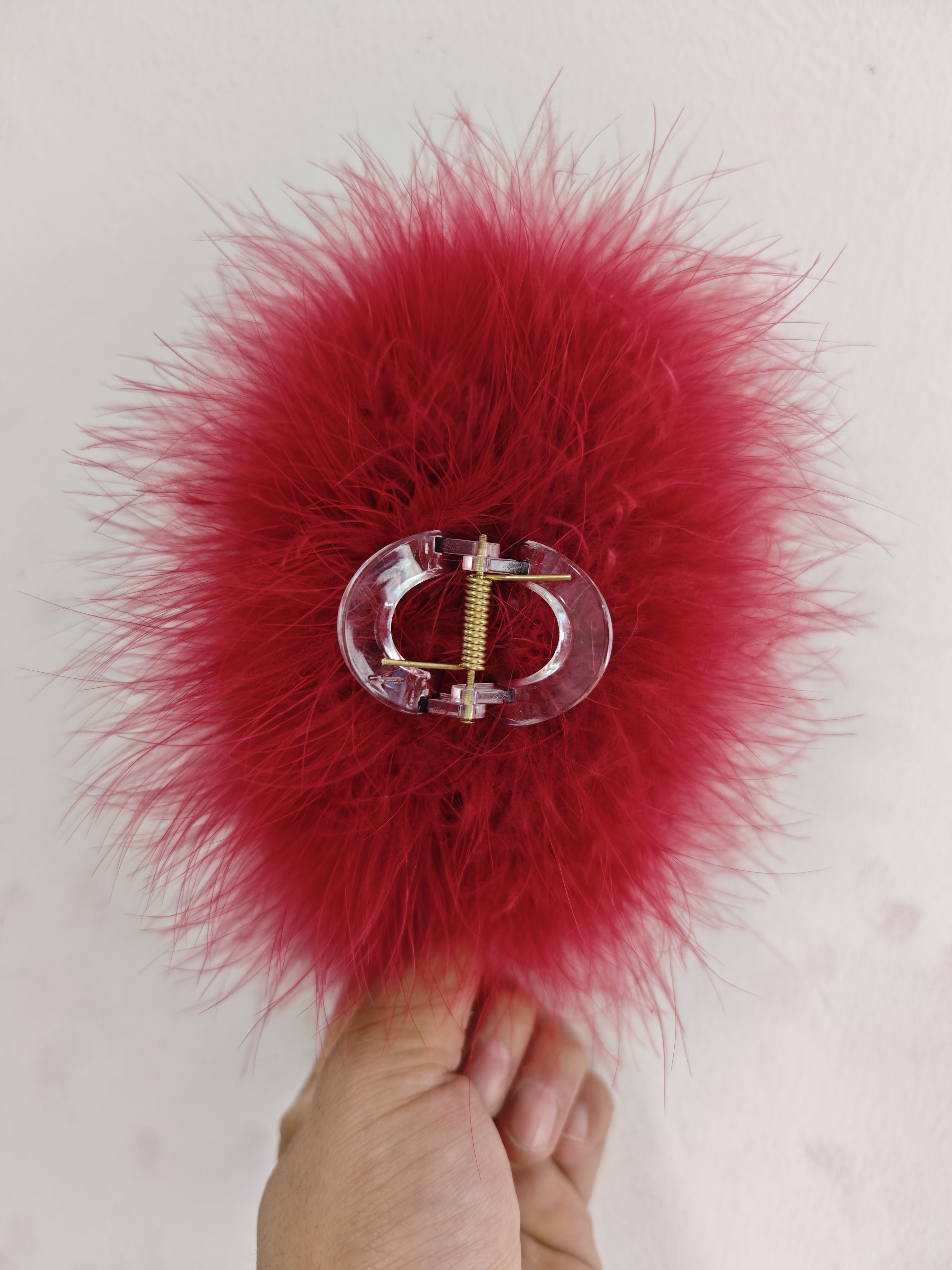 真毛大号抓夹毛茸茸网红发夹头饰鲨鱼夹发抓发饰羽毛夹